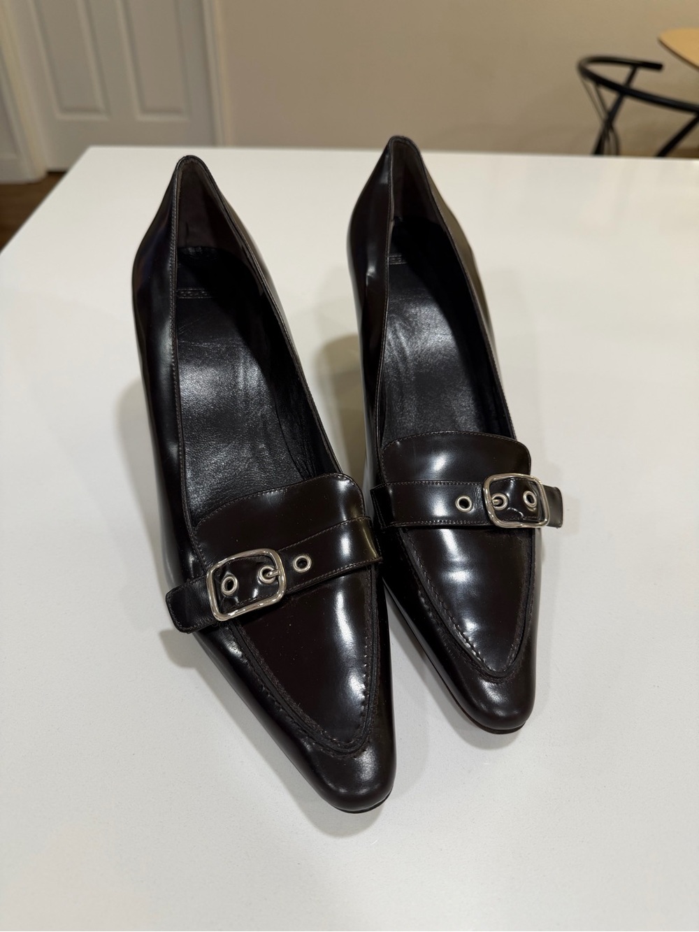 Vintage Coach Kitten Heel Dark Brown Leather